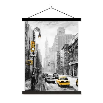 Produktbild von MuchoWow® Textilposter Gemälde - Ölfarbe - Stadt - Auto 90x120 cm mit schwarzem Rahmen - Dekoration