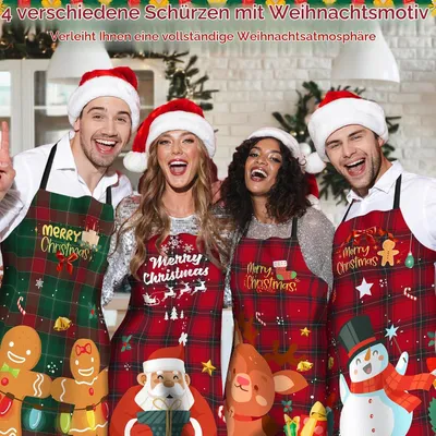 Produktbild von 4 Stück Weihnachtsschürze Lustig Weihnachten Kochschürze für Frauen Männer