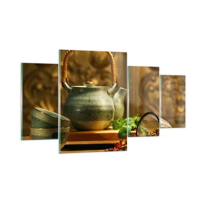Produktbild von Bilder auf glas - Tee Kräuter Tassen Tradition - 160x90cm - Glasbilder - Wandbilder - Kunstdruck - zum Aufhängen bereit - Wanddekoration aus Glas - Glas Bilder - Wandbild auf Glas - GDL160x90-2628