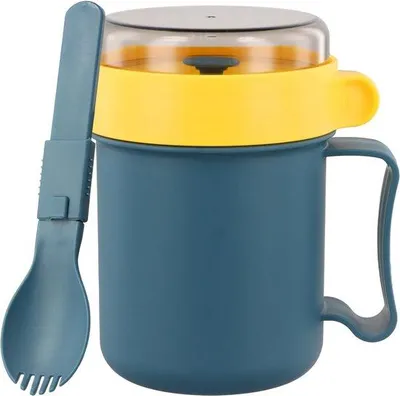 Produktbild von Blauer Müslibecher To Go 500ml mit Löffel