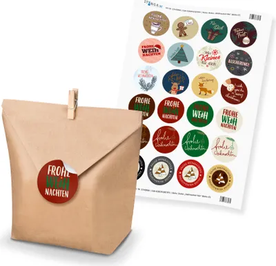 Produktbild von SET Weihnachten Mix (Motiv 47) 24x Geschenktüten + 24x MiniKlammer + 24x Sticker