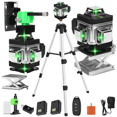Produktbild von 3D Kreuzlinienlaser - 16 Linien - Selbstnivellierend - 360° Horizontal & Vertikal - Mit Stativ - Akku inklusive - Grüne Laserlinien