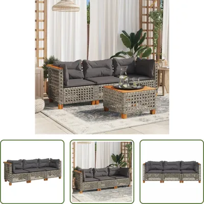 Image de The Living Store Canapé de jardin avec coussins 3 places Gris Poly Rattan