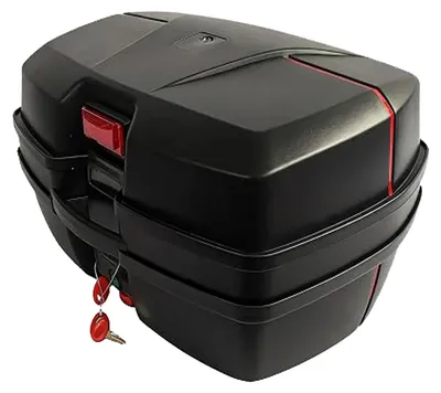 Immagine prodotto di Bauletto per moto, capacità di 46 litri, materiale impermeabile, sistema di montaggio a chiusura rapida, compatibilità universale, design classico