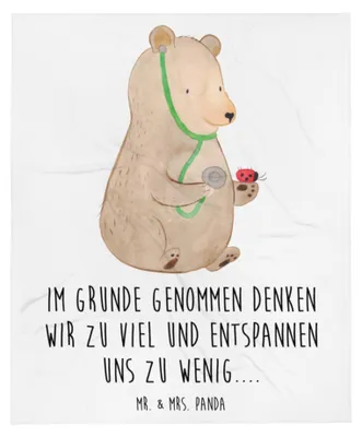 Produktbild von Mr. & Mrs. Panda Bettdecke Bär Arzt - Weiß - Geschenk, Plüschdecke, Kuscheldecke, Professor, Decke, Tagesdecke, Plaid, Doktor, Professorin, Doktorin, Teddy