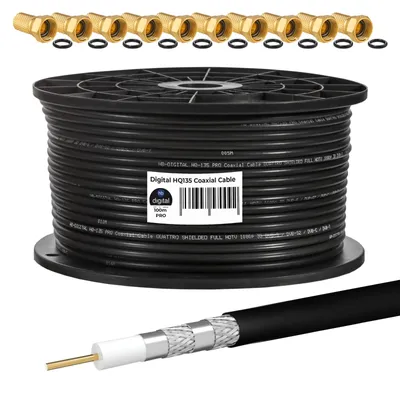 Produktbild von 100 m 135 HQ Koaxial Kabel SCHWARZ ++10 x F-Stecker