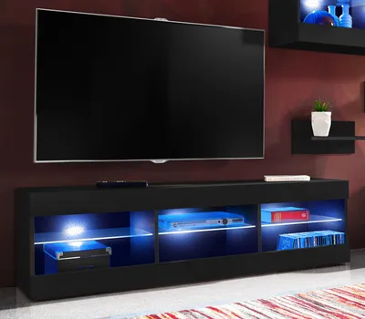 Produktbild von Komodee | Wohnwand Wohnzimmerset Tivoli Grande, Korpus Schwarz Matt Frontfarbe Schwarz Matt, LED RGB