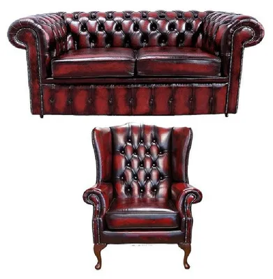 Produktbild von Chesterfield Design Sofagarnitur Ohrensessel Sofa Couch Set Polster Garnitur Neu