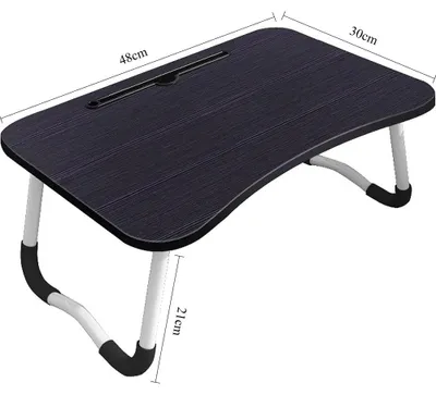 Obrázek produktu pro Skládací stolek na notebook – podnos na postel / stojan na notebook – s držákem na telefon a podložkou na knihu – stolek na snídani a notebook do postele – černý