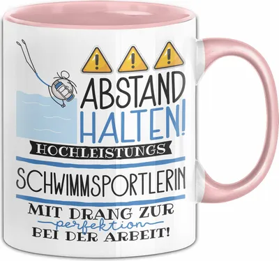 Produktbild von Schwimmsportlerin Tasse Geschenk Lustig Abstand Halten Hochleistungs-Schwimmsportlerin Mit Drang Zur Perfektion Bei Der Arbeit (Rosa)