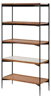 Immagine prodotto di MASSIVMOEBEL24 | Scaffale in legno di acacia 95x40x175 laccato naturale / marmo bianco KARLSTAD #10