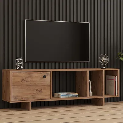 Image de Fumane - Meuble TV 140x29x45h cm Chêne Brun, 4 Compartiments