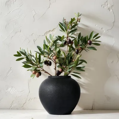Produktbild von Keramikvase matt schwarz, 21 cm, für Blumen und Pampasgras