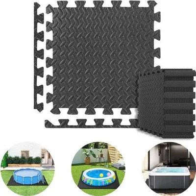 Zdjęcie produktu dla Zestaw dywaników basenowych, 36 elementów, czarny, 40 x 40 cm, ochrona podłogi, antypoślizgowe, do fitnessu, ogrodu, dywaniki podkładowe, podłogi, dywaniki piankowe, maty układane jak puzzle
