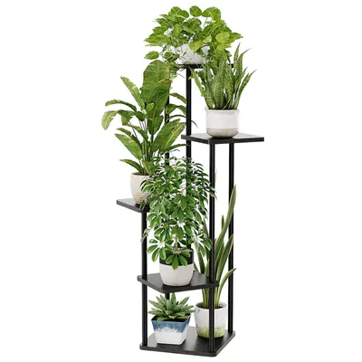 Produktbild von Bamworld Blumenständer Schwarz, Metall Pflanzenständer 5-stöckig, platzsparend für Wohnzimmer, Balkon & Ecke, Deko-Regal Indoor, Schwarz