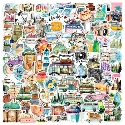 Productafbeelding van 100 Stuks Reisethema Stickers voor Scrapbooking en Journaling