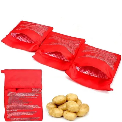 Produktbild von 4Stück Mikrowellen Kartoffelbeutel, Wiederverwendbarer Mikrowelle Kartoffeln Tasche in nur 4 Minuten Kartoffelbeutel Express Tasche Backen Werkzeug, Rot