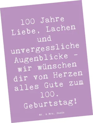 Produktbild von Mr. & Mrs. Panda Ansichtskarte Spruch 100. Geburtstag - Lavendeltraum - Geschenk, Kunstkarten, herzliche Wünsche, Ansichtskarten, besondere Geschenke, Postkarten, Feier