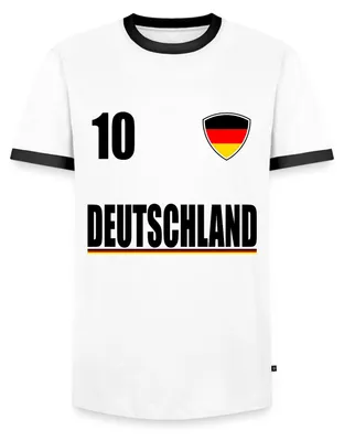 Produktbild von Spreadshirt Deutschland Nummer 10 Fußball Fan Deutschlandflagge Männer Kontrast T-Shirt, L, Weiß/Schwarz