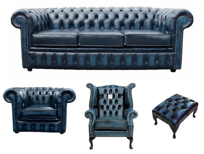 Produktbild von Sofagarnitur Chesterfield Polster Couch Sofa Leder Sitz Garnitur Ohrensessel 419