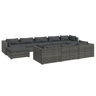 Obrázek produktu pro vidaXL 10dílná zahradní souprava s polštáři Grey Poly Rattan