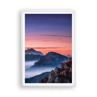 Produktbild von Gerahmtes Poster - Weißer Rahmen - Westen Sonne Berge - 70x100 cm - Wand Bild - Wanddeko - Wandbilder - Kunstposter - Wandposter - Bilderrahmen - Bilder - Kunstdruck - P2WPA70x100-4525