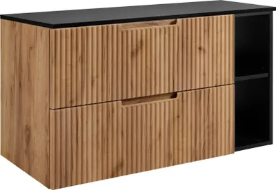 Produktbild von RODAN | Badschrank - Braun und Schwarz - 80 cm - 2 Softclose Schubladen - Geriffelte Fronten