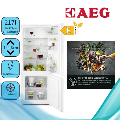 Produktbild von AEG 5000 ColdSense / Einbau-Kühl-Gefrierkombination / 1446 mm / 217 L / LowFrost – weniger Eisbildung / Schlepptür TSC5S142ES Weiß