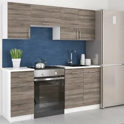 Produktbild von Roe Furniture | Küchenzeile - 180 cm - DunkelBraun (Sonoma) - Einbauküche, Küchenblock, Singleküche, Singleküchenblock, Küchen - Tischplatte Weiß