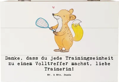 Produktbild von Mr. & Mrs. Panda Geschenkbox Squash Trainerin Danke 22 x 15 cm - Weiß - Geschenk, Trainingseinheiten, Box, Begeisterung für, Unterstützung, mit deckel, Truhe, Squashcourt