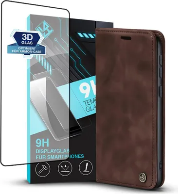 Produktbild von Handy Hülle für Xiaomi 14 Ultra mit 9H Displayglas Klapphülle Bookcase Flip Cover Handy Tasche Etui Farbe: Dunkelbraun