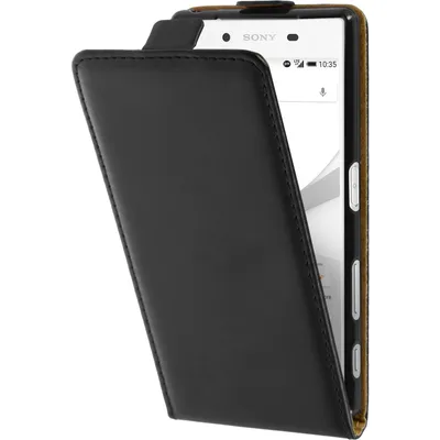 Produktbild von PhoneNatic Kunst-Lederhülle kompatibel mit Sony Xperia Z5 - Flip-Case schwarz + 2 Schutzfolien