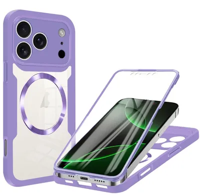 Obrázok produktu pre Pre Apple iPhone 17 Pro MagSafe Ring Full Body 360 stupňové akrylové TPU puzdro fialové
