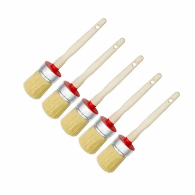 Zdjęcie produktu dla Zestaw 5 sztuk premium, okrągłych pędzli malarskich o średnicy 50 mm, z naturalnym włosiem – ergonomiczne pędzle malarskie wykonane z drewna bukowego, idealne do renowacji