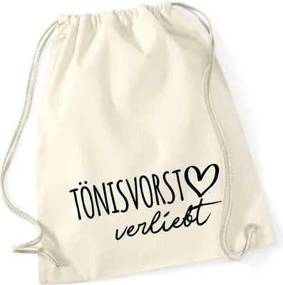 Produktbild von Huuraa Turnbeutel Tönisvorst verliebt 12 Liter Natural Baumwolle Rucksack Geschenkidee
