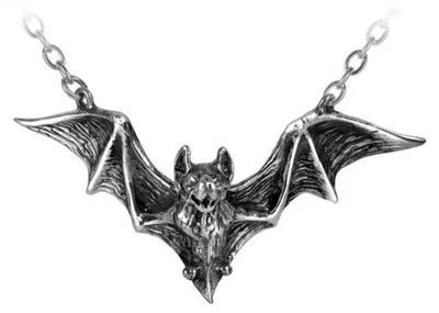 Produktbild von Om Strygia Fledermaus Gothic Halskette – Silberner Vampir Schmuck Anhänger mit ausgebreiteten Flügeln – Halloween Gothic Accessoire für Vampir Kostüme