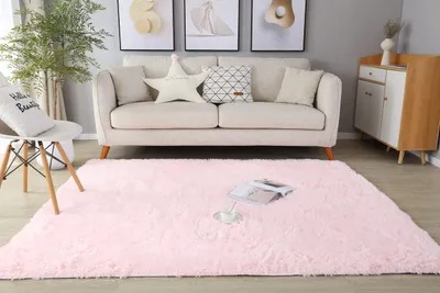Obrázok produktu pre Mäkká koberec do detskej izby – huňatý koberec, 120 x 160 cm, ružová farba