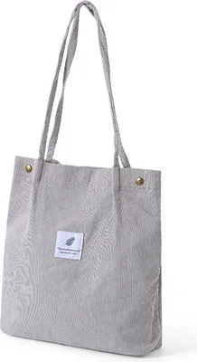 Produktbild von OKWISH Cord Umhängetasche Damen, Groß Schultertasche Canvas Tasche Tote Handtasche für Alltag, Büro, Schulausflug und Einkauf Grau