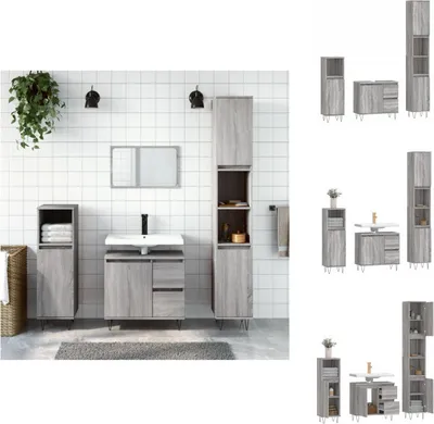 Produktbild von vidaXL 3-tlg. Badmöbel-Set Grau Sonoma Holzwerkstoff - Badezimmermöbel-Sets