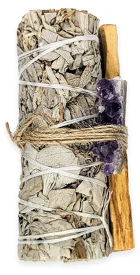 Produktbild von Palo Santo Holz Weißer Salbei Amethystdruse Räucherset natürliches Räucherwerk Reinigung Meditation