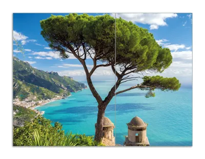 Produktbild von Wallario Herdabdeckplatte aus Glas, Größe 70 x 52 cm 2-teilig, Motiv Italienische Küste