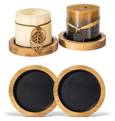 2er-Set Kerzenhalter aus Akazienholz, für Stumpenkerzen bis 8,5 cm