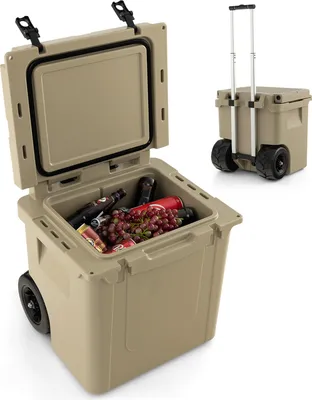 Produktbild von GOPLUS Kühlbox 43L, Isolierbox tragbar mit Rollen & Alu Griff, große Thermobox Coolbox ohne Strom für Essen und Getränke, Kühlwagen Outdoor für Camping, Grillen, Picknick & Festivals