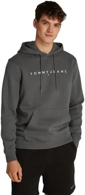 Produktbild von Tommy Jeans Herren Hoodie Linear Logo mit Kapuze, Grau (Washed Black), XS