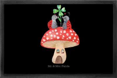 Produktbild von Mr. & Mrs. Panda Schmutzmatte Marienkäfer Fliegenpilz 50 x 75 cm - Schwarz - Geschenk, Schmutzfangmatte, Bodenvorleger, fußmatte, Fussmatte, Haus, Zuhause, Wohnung