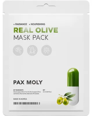 Produktbild von PM Pax Moly PAX MOLY ? Feuchtigkeitsspendende und beruhigende Tuchmaske mit echtem Olivenöl, 25 ml