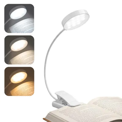 Produktbild von Leselampe Buch Klemme Aufladbar 3 Farbtemperatur Dimmbar Buchlampe Flexibel Leselicht Tragbar Klemmlampe Klemmleuchte, Weiß