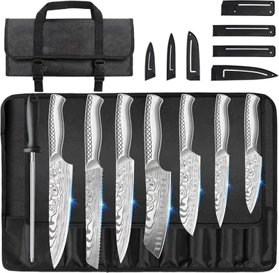 Imagen del producto de Conjunto de cuchillos de cocina profesionales, incluye cuchillos, funda y afilador