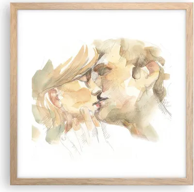 Produktbild von Gerahmtes Poster - Rahmen in heller Eiche - Kuss Paar Liebe - 40x40 cm - Wand Bild - Wanddeko - Wandbilder - Kunstposter - Wandposter - Bilderrahmen - Bilder - Kunstdruck - P2NAC40x40-5005