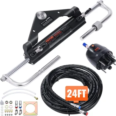 Obrázok produktu pre Hydraulická súprava riadenia vonkajšieho motora, 150 HP, hydraulický riadiaci systém pre námorné lode, s čerpadlom kormidla, obojsmerným uzamykacím valcom a 24-stopovou hydraulickou riadiacou hadicou, pre jednomiestne lode s jedným motorom